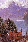 John Douglas Woodward Brunnen, Lake Lucerne France oil painting artist